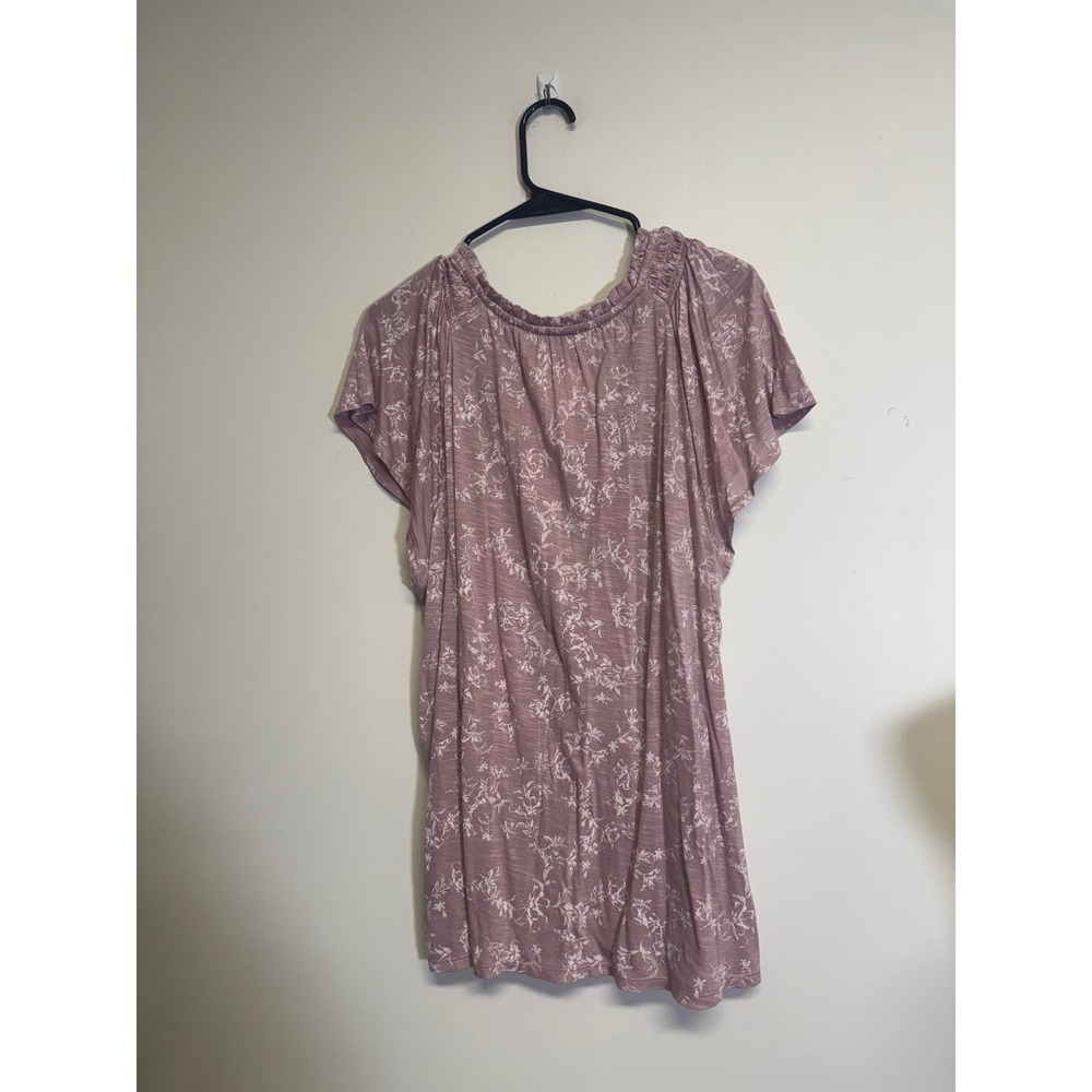 Lucky Brand Women's Pink Ruffled Floral Pattern Short Sleeve Shirt Size XL - Picture 4 of 6